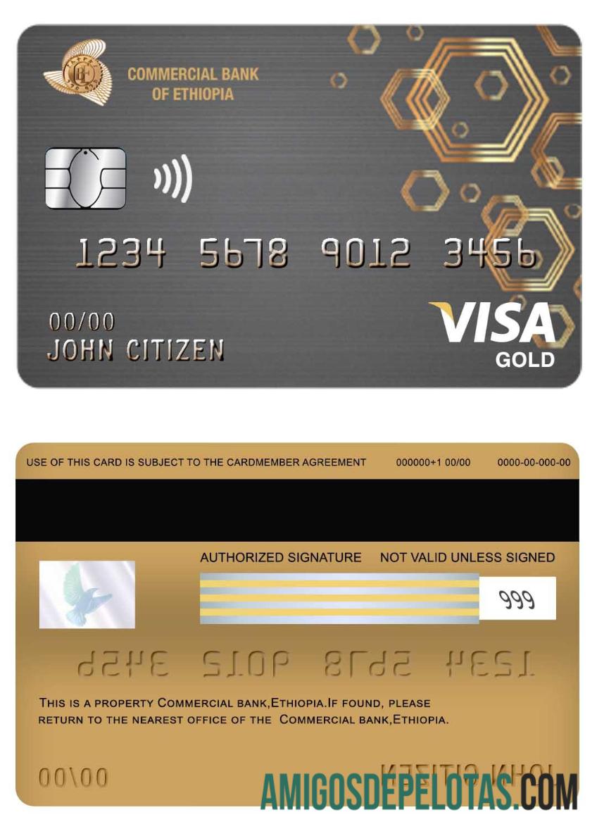 Cartão Visa Gold do Banco Comercial da Etiópia exemplo
